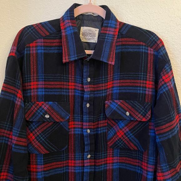 Vintage Saugatuck Drygoods Co Flannel Shirt Mens XL Black Plaid Pockets Buttonup - Picture 3 of 11